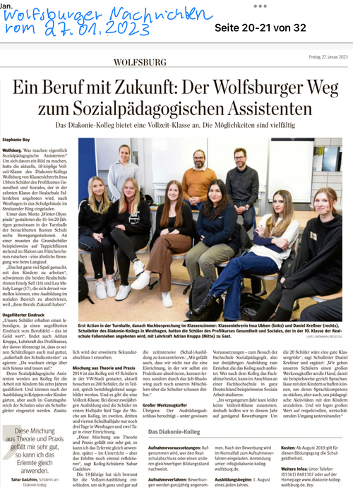 Zeitungsartikel Diakonie Kolleg Wolfsburg